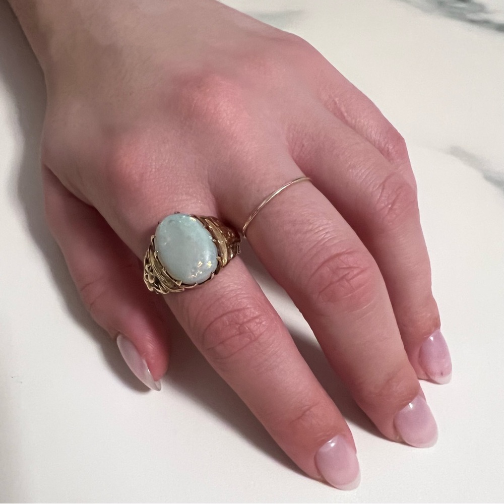 RARE 1970s Solid Gold 10K Men's/Women's Figural Authentic Australian Opal Ring - Picture 6 of 16